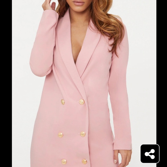 Pretty Little Thing petite dusky pink gold button blazer dress - Picture 6 of 6